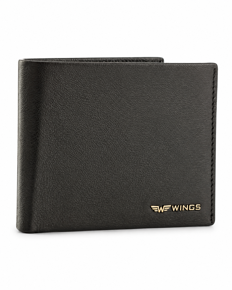 WINGS Мъжки портфейл от естествена козина с отварящ се капак Черен