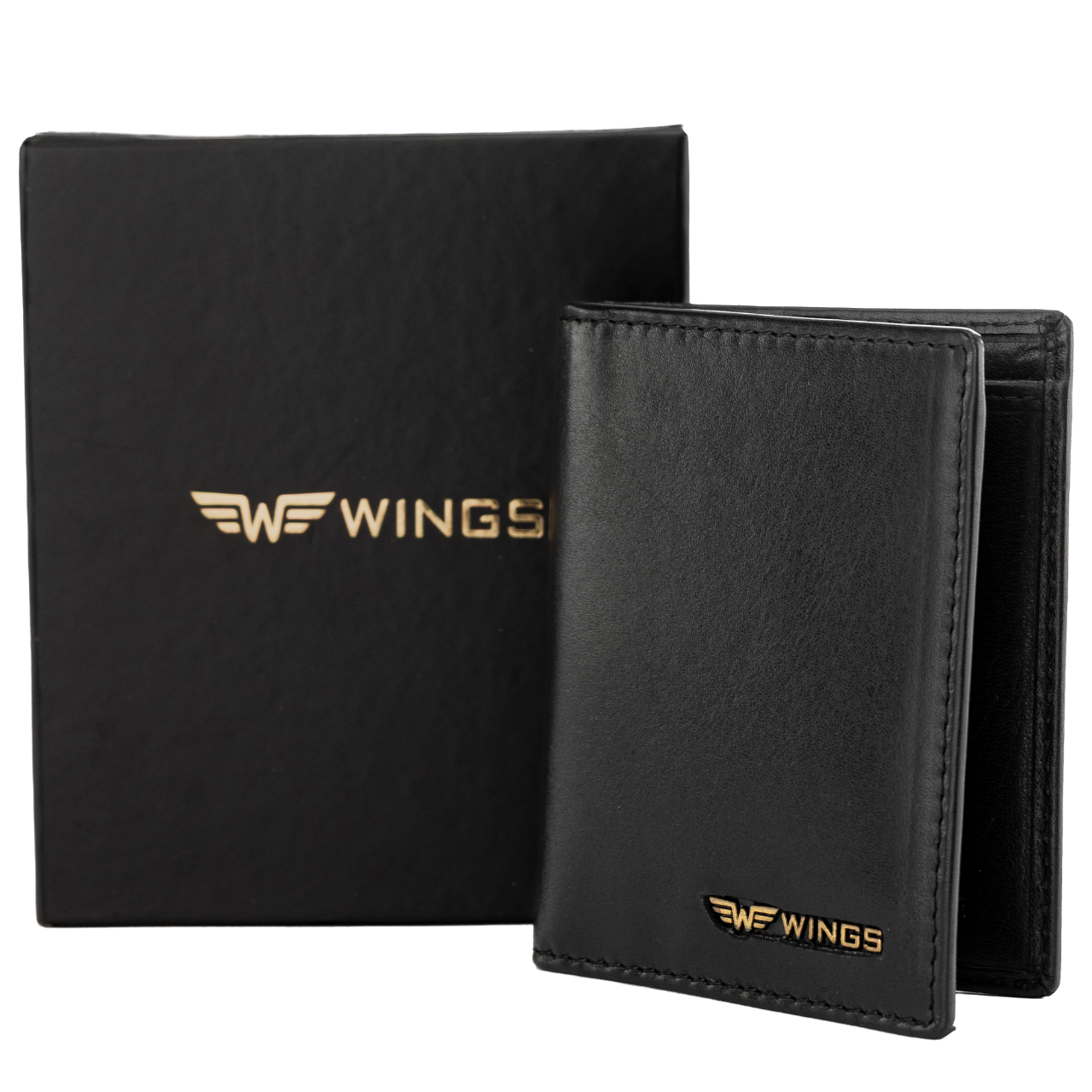 WINGS Kortholder i glat naturlæder af oksehud, sort