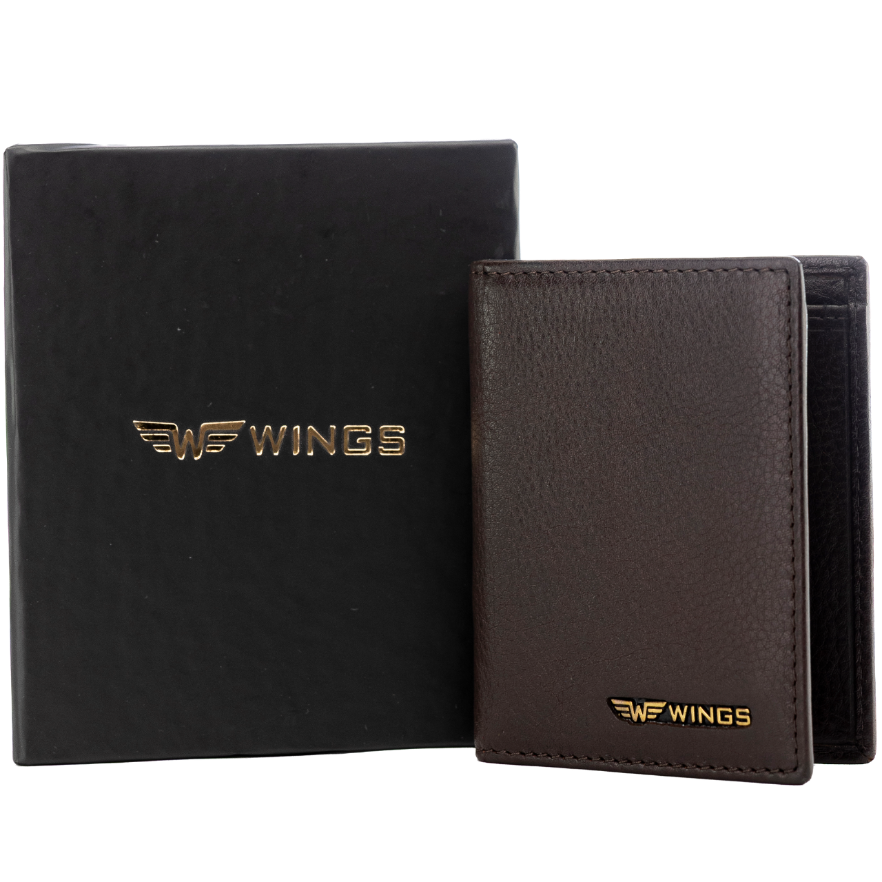 WINGS Kortelių dėklas iš lygaus natūralios veršienos odos rudos spalvos