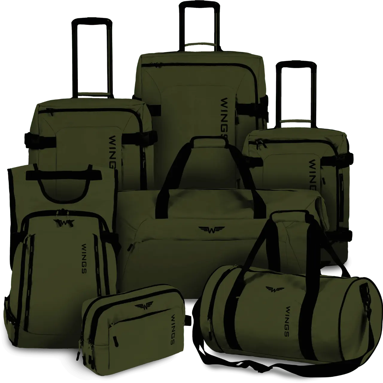 WINGS Komplet walizek miękkich 7w1 ROOK dark green ROOK COLLECTION