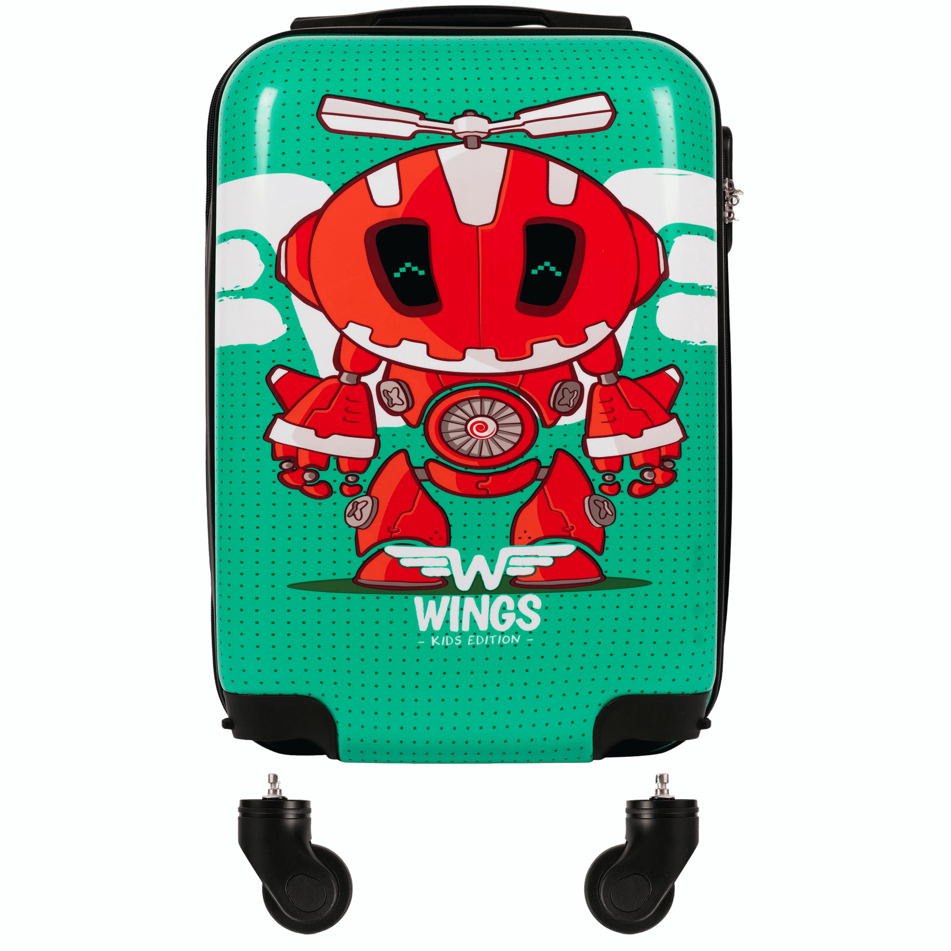 Детски кабинен куфар Wings ЗЕЛЕН РОБОТ XS 18"