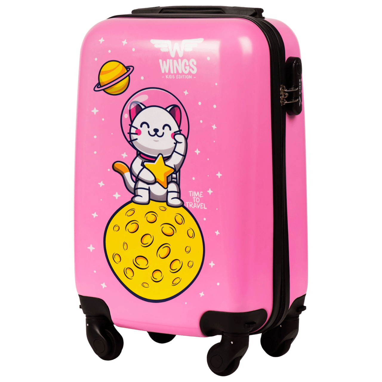 Detský kabínový tvrdý kufor WINGS ružový astronaut XS 18"