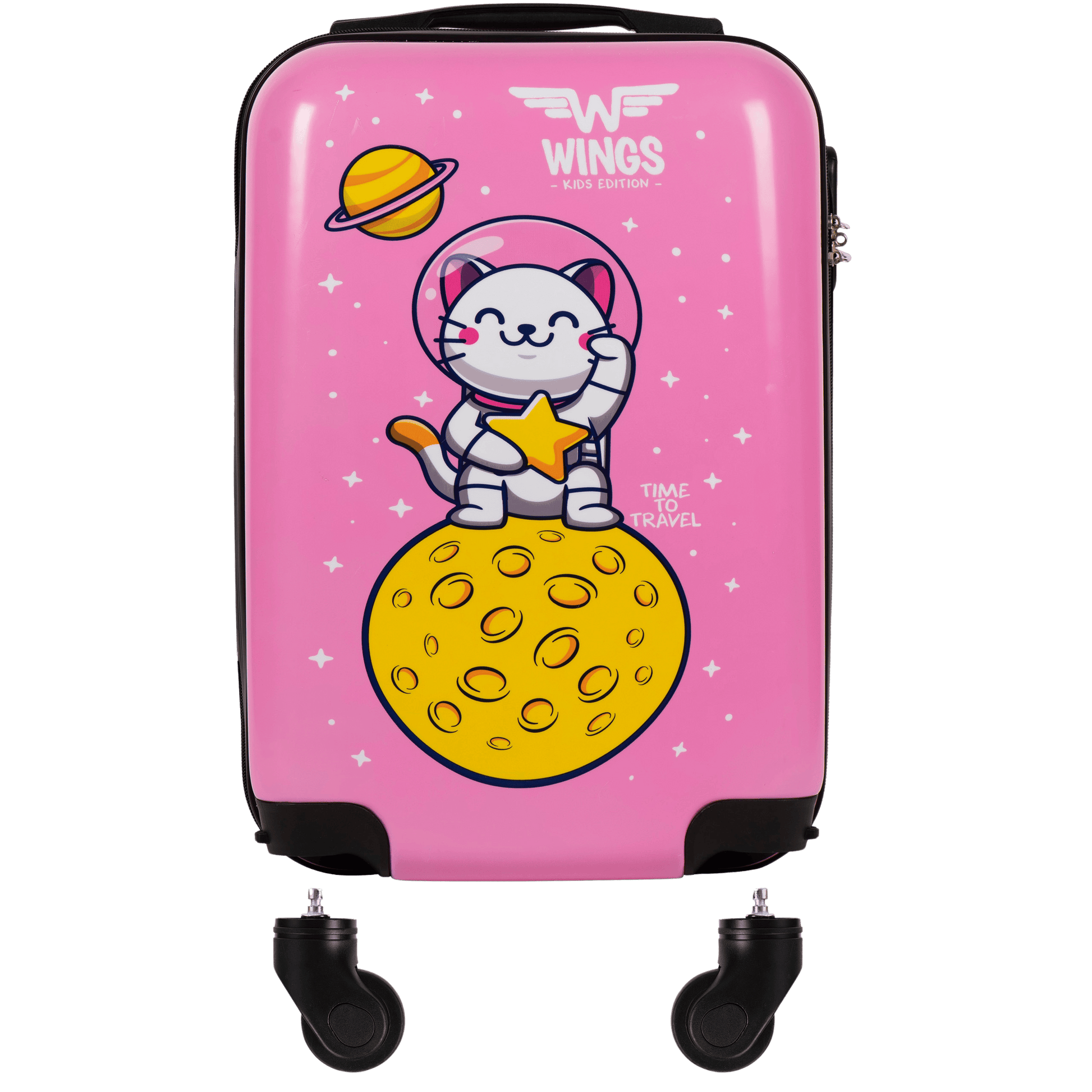 Detský kabínový tvrdý kufor WINGS ružový astronaut XS 18"