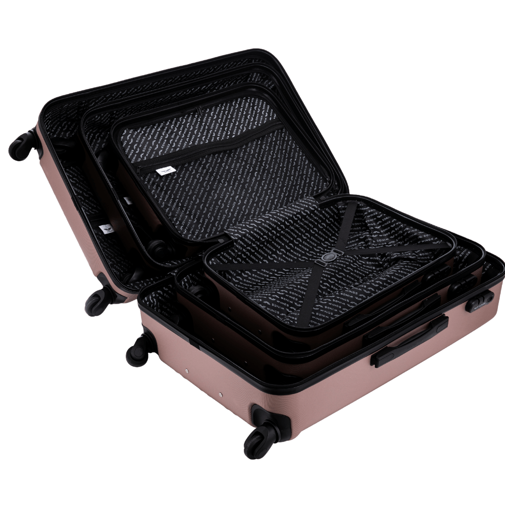 Set di 4 valigie WINGS HARRIER S M L + set da viaggio da 16” ROSE GOLD