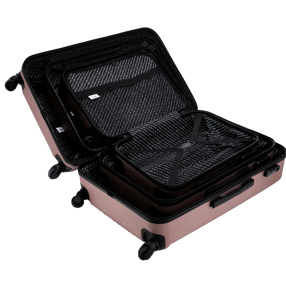Set di 4 valigie WINGS HARRIER S M L + set da viaggio da 16” ROSE GOLD