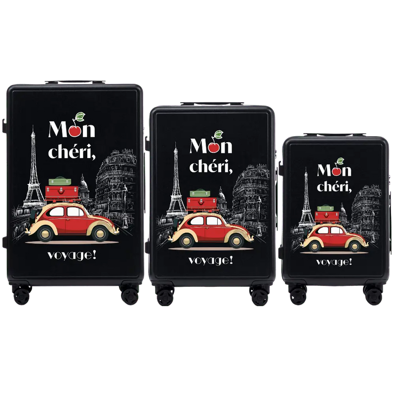 Set 3 valize Wings ABS+ personalizate NEGRU MON CHERI