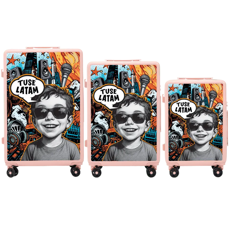 Set of 3 Wings x TUSE Suitcases Customized BOY DIRTY WHITE