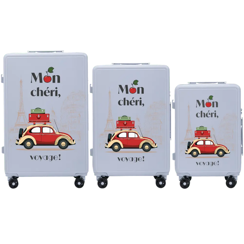 Set 3 valize Wings ABS+ personalizate ALBASTRU PASTEL MON CHERI