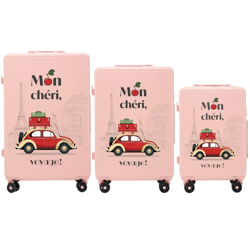 Set 3 valize Wings ABS+ personalizate ROZ DESCHIS MON CHERI