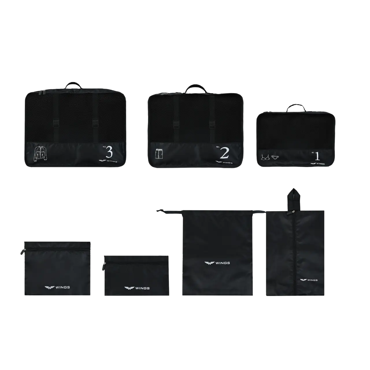 WINGS Zestaw 7 organizerów podróżnych BLACK TRAVEL MUST HAVE