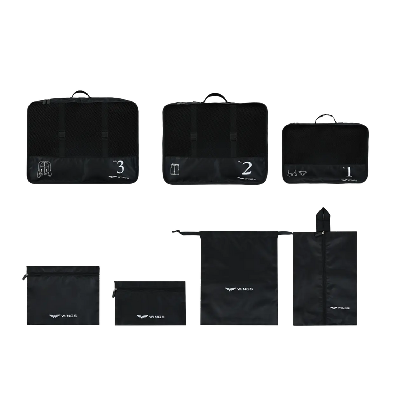 WINGS Set di 7 organizer da viaggio NERO