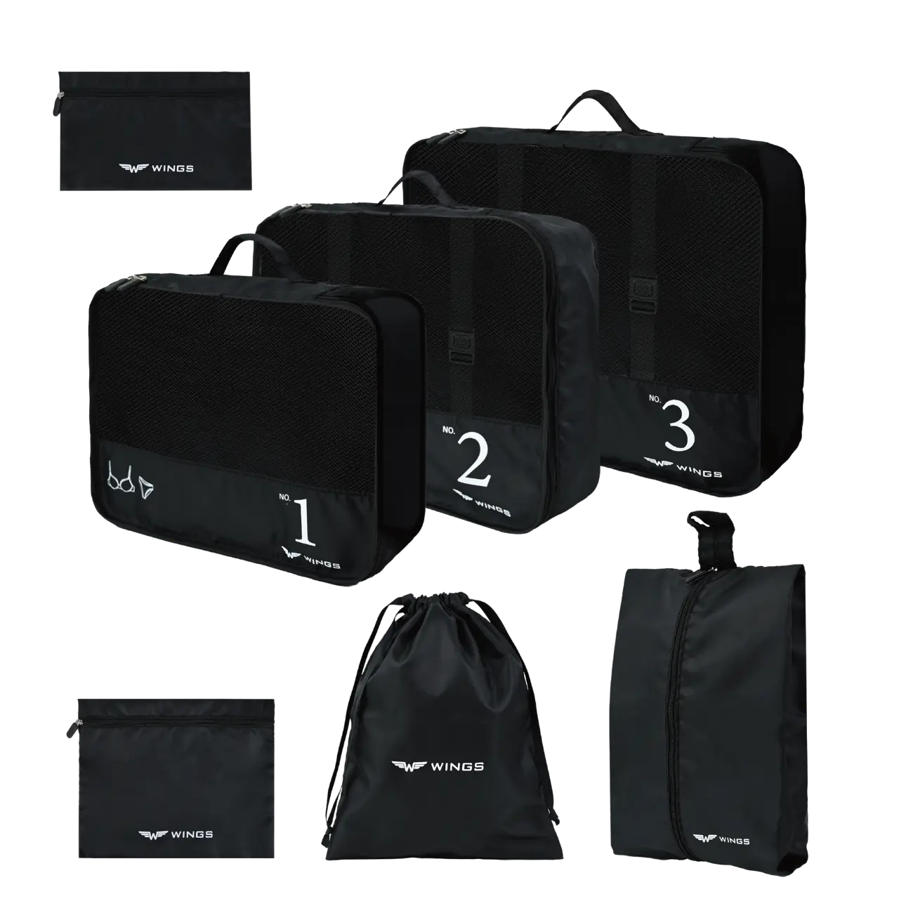 WINGS Zestaw 7 organizerów podróżnych BLACK TRAVEL MUST HAVE
