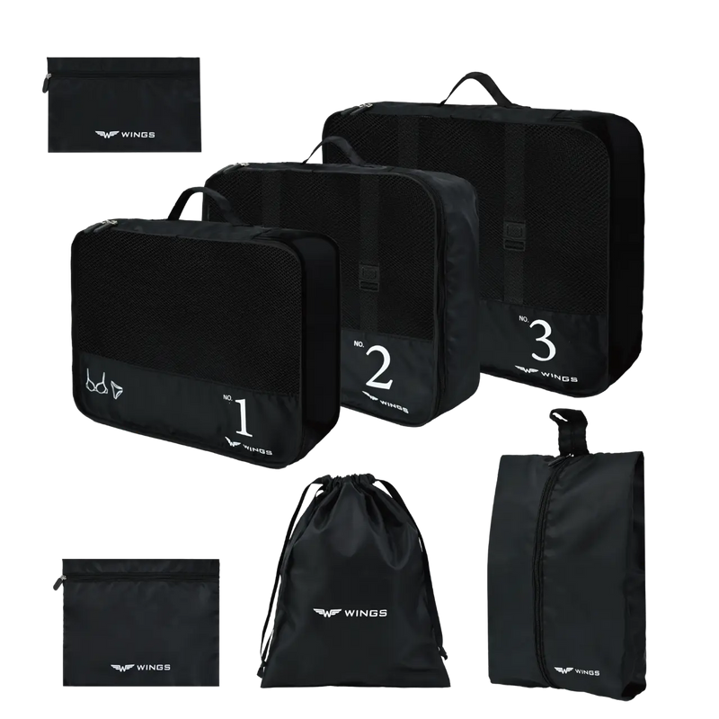 WINGS Set di 7 organizer da viaggio NERO