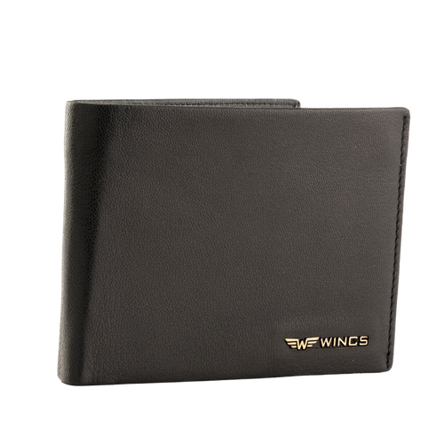 WINGS Pánska peňaženka z prírodnej kože s výklopnou klapkou Black