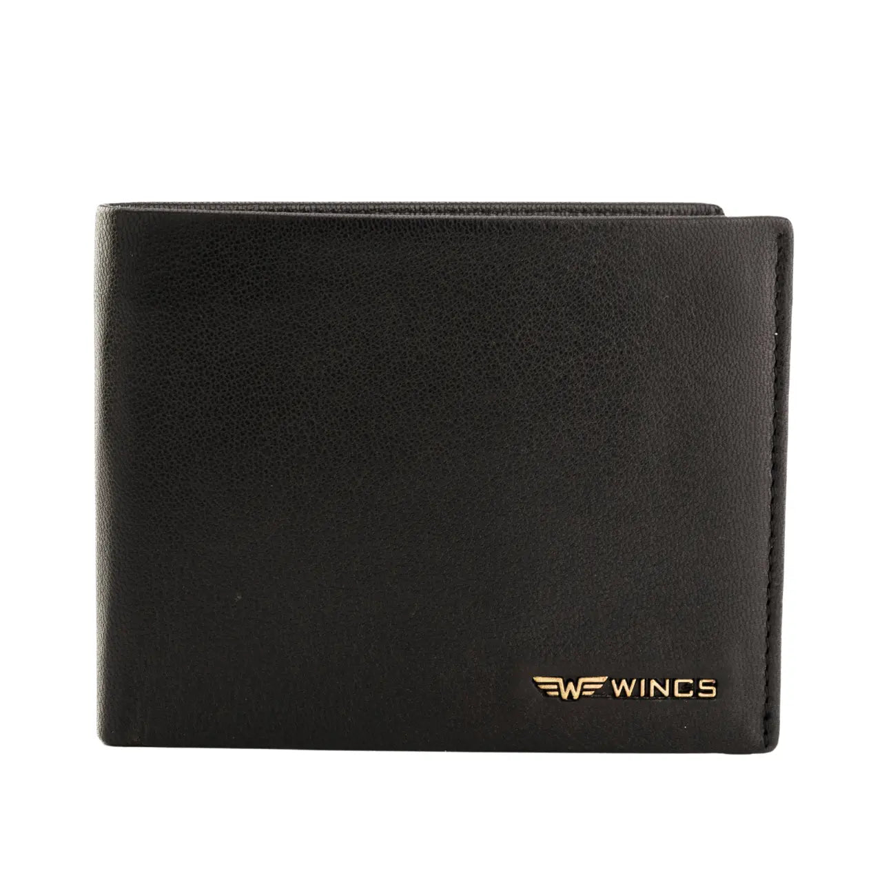 WINGS Męski portfel ze skóry naturalnej z odchylaną klapką Black LEATHER COLLECTION