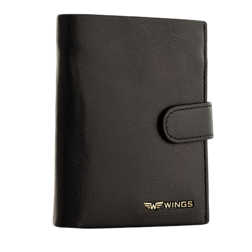 WINGS Pánska peňaženka z prírodnej kože na patent Black