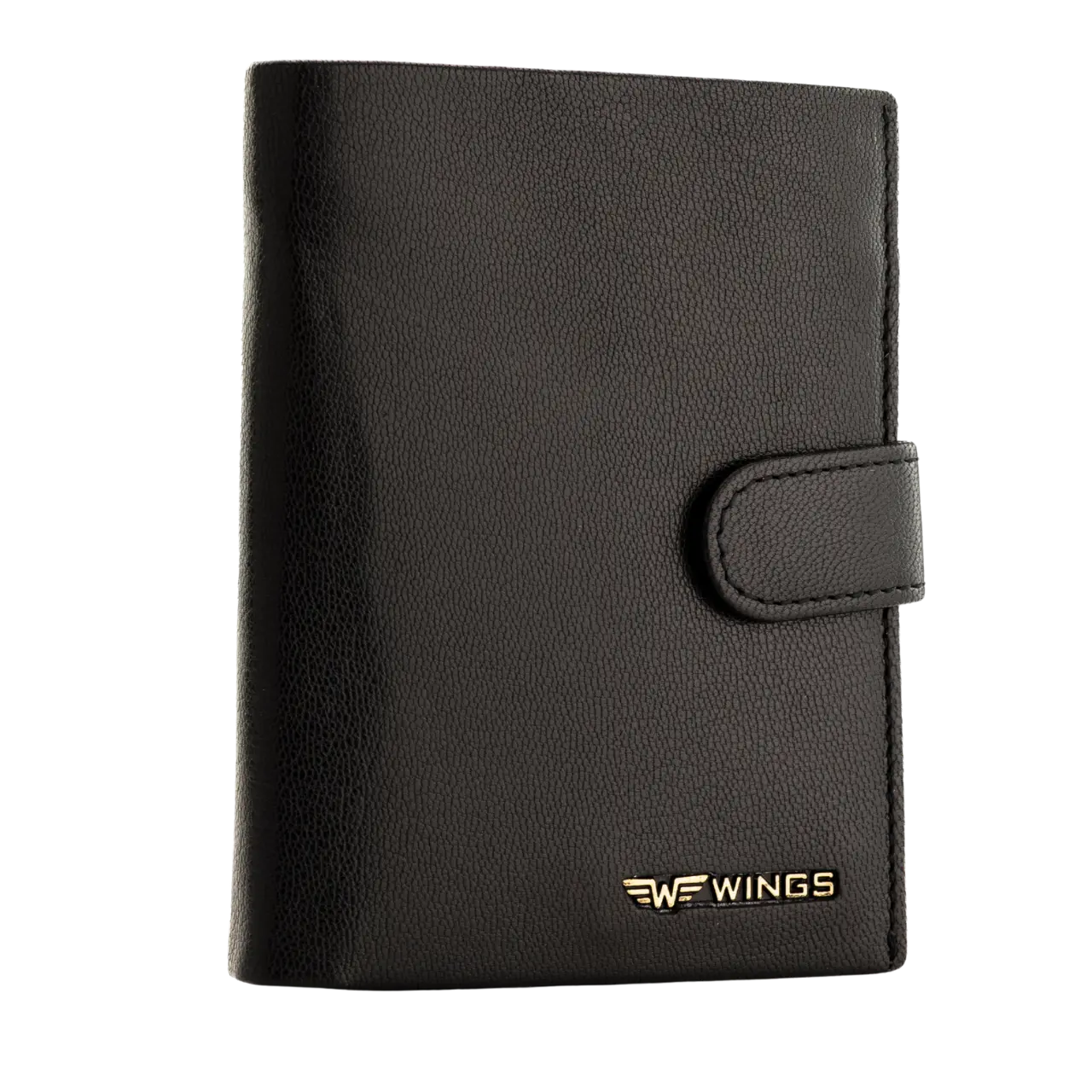 WINGS Męski portfel ze skóry naturalnej zapinany Black LEATHER COLLECTION
