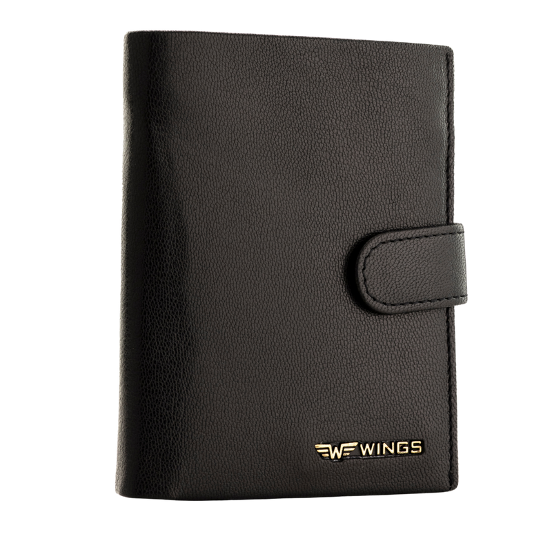 WINGS Portafoglio da uomo in pelle naturale con chiusura nero