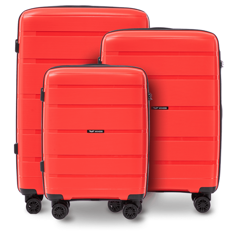 Set of 3 Wings HAWFINCH 3.0 polypropylene suitcases RED