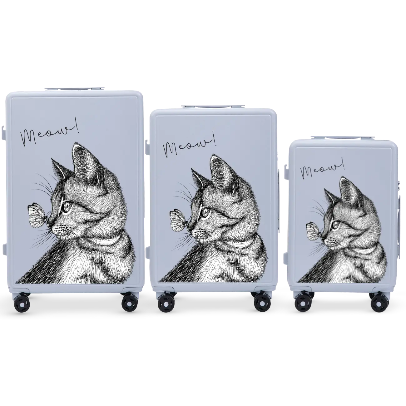 Komplet 3 WALIZEK Wings ABS+ Customized PASTEL BLUE MEOW customized