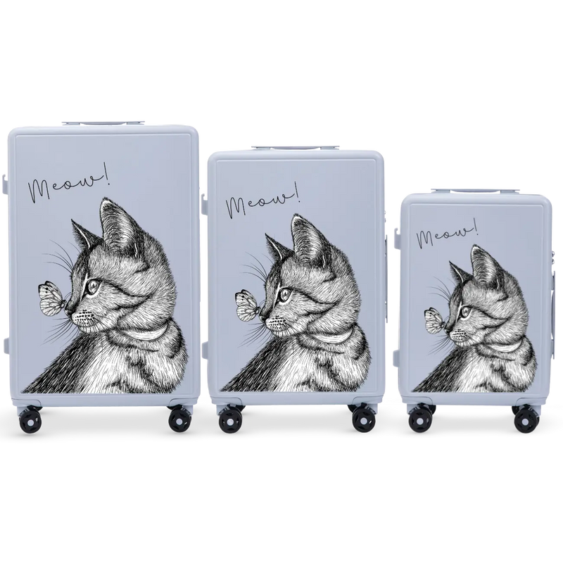 Set 3 valize Wings ABS+ personalizate ALBASTRU PASTEL MEOW
