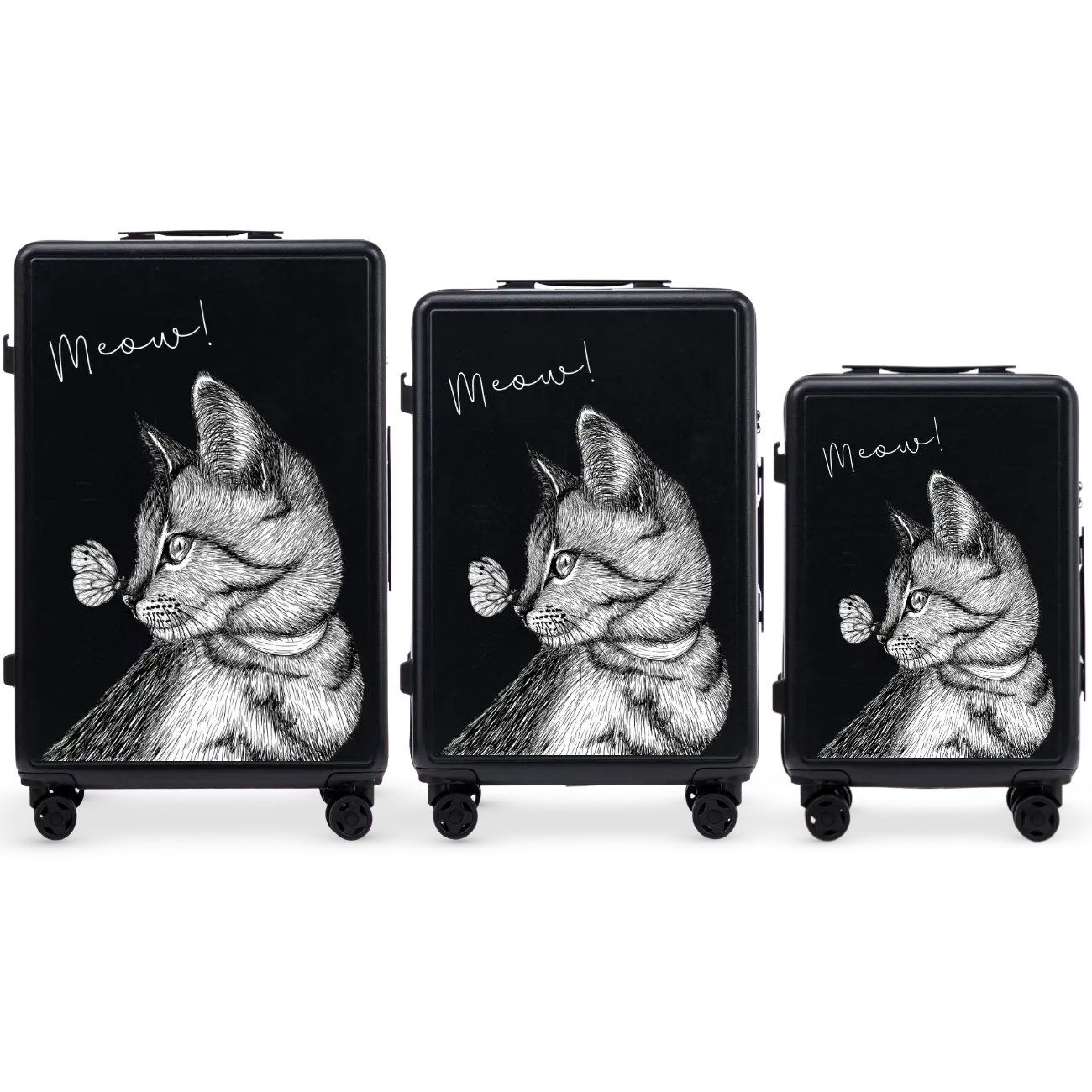 Komplet 3 WALIZEK Wings ABS+ Customized BLACK MEOW customized