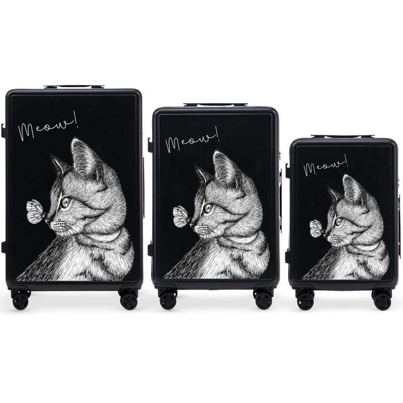 Set of 3 SUITCASES Wings ABS+ Customized BLACK MEOW