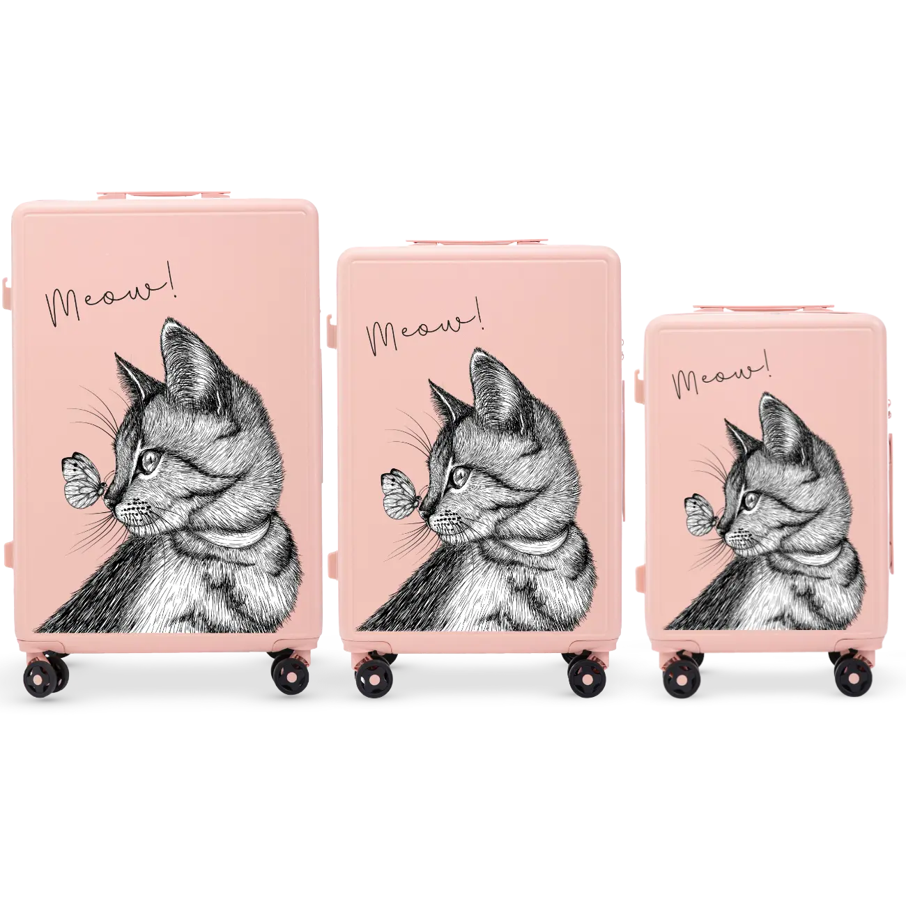 Komplet 3 WALIZEK Wings ABS+ Customized SOFT PINK MEOW customized