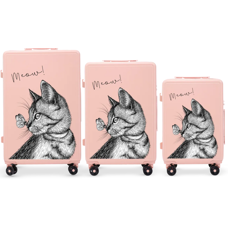 Set 3 valize Wings ABS+ personalizate ROZ DESCHIS MEOW