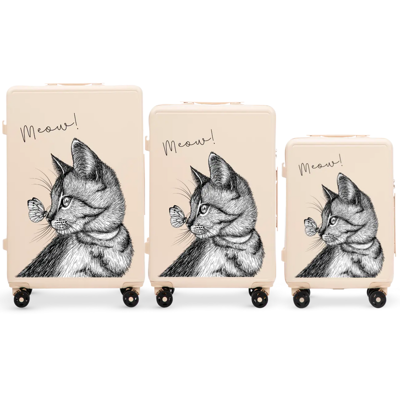 Set of 3 SUITCASES Wings ABS+ Customized DIRTY WHITE MEOW