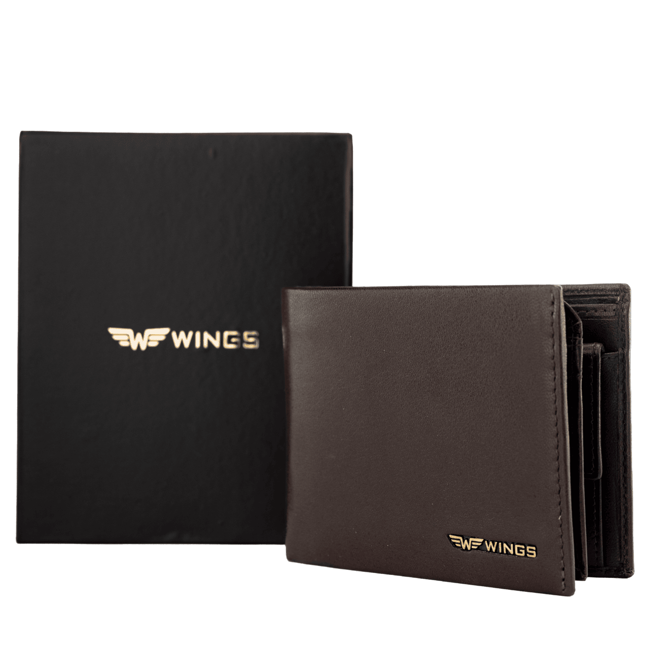 WINGS Portafoglio da uomo in pelle naturale con patta ribaltabile marrone