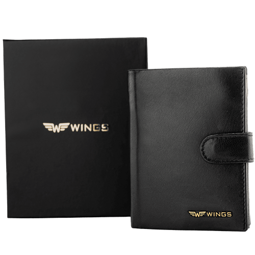 WINGS Pánska peňaženka z prírodnej kože na patent Black