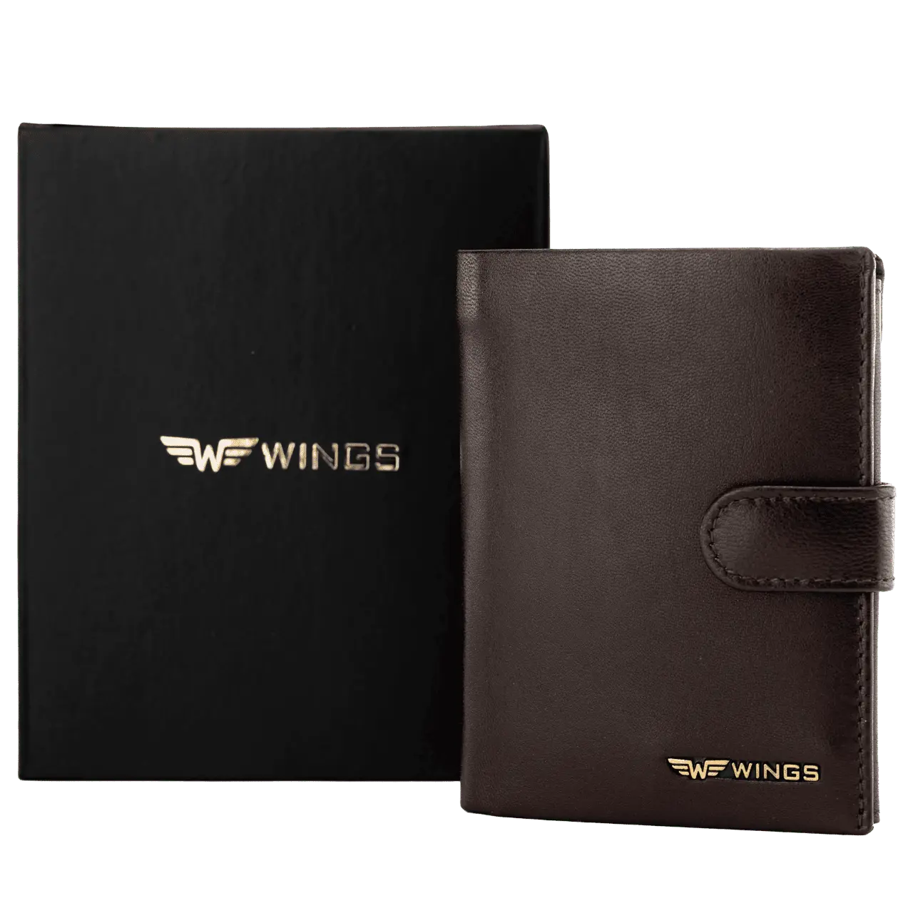 WINGS Męski portfel ze skóry naturalnej zapinany Brown LEATHER COLLECTION