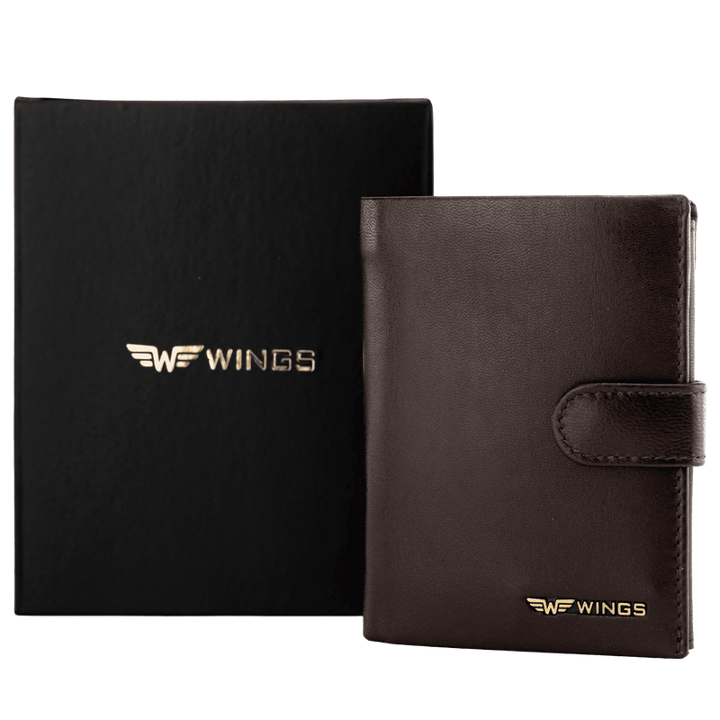 WINGS Portafoglio da uomo in pelle naturale con chiusura marrone