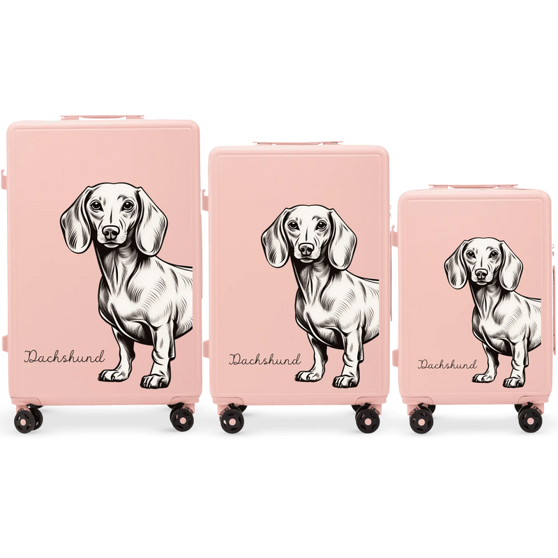 Set of 3 Wings ABS+ Suitcases Customized SOFT PINK DACHSHUND