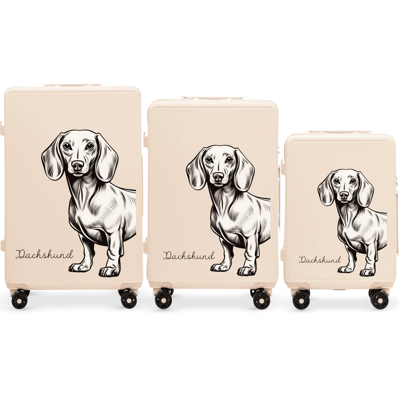 Set of 3 SUITCASES Wings ABS+ Customized DIRTY WHITE DACHSHUND
