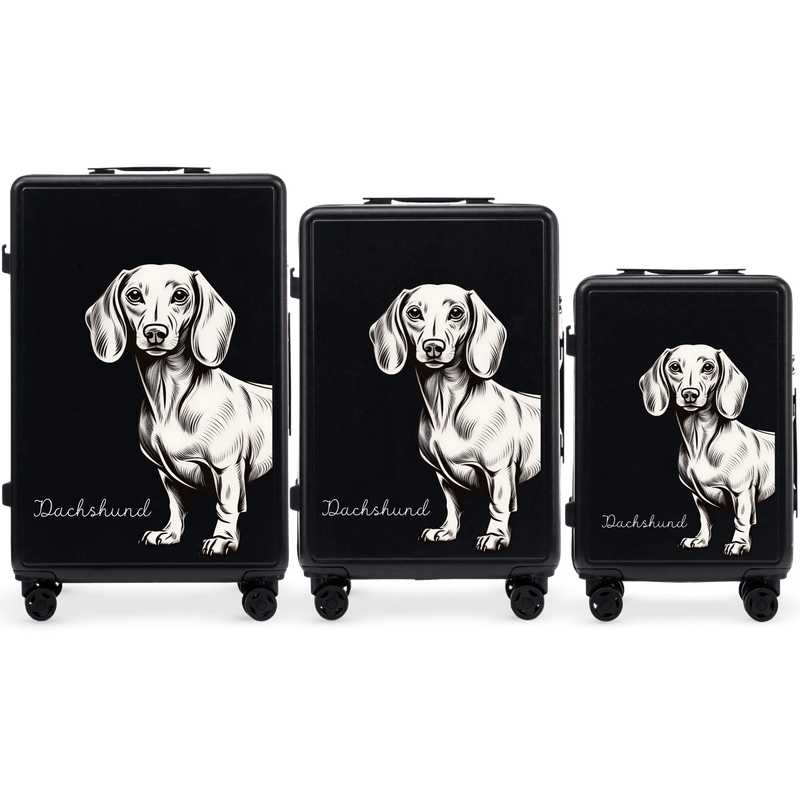 Set of 3 SUITCASES Wings ABS+ Customized BLACK DACHSHUND