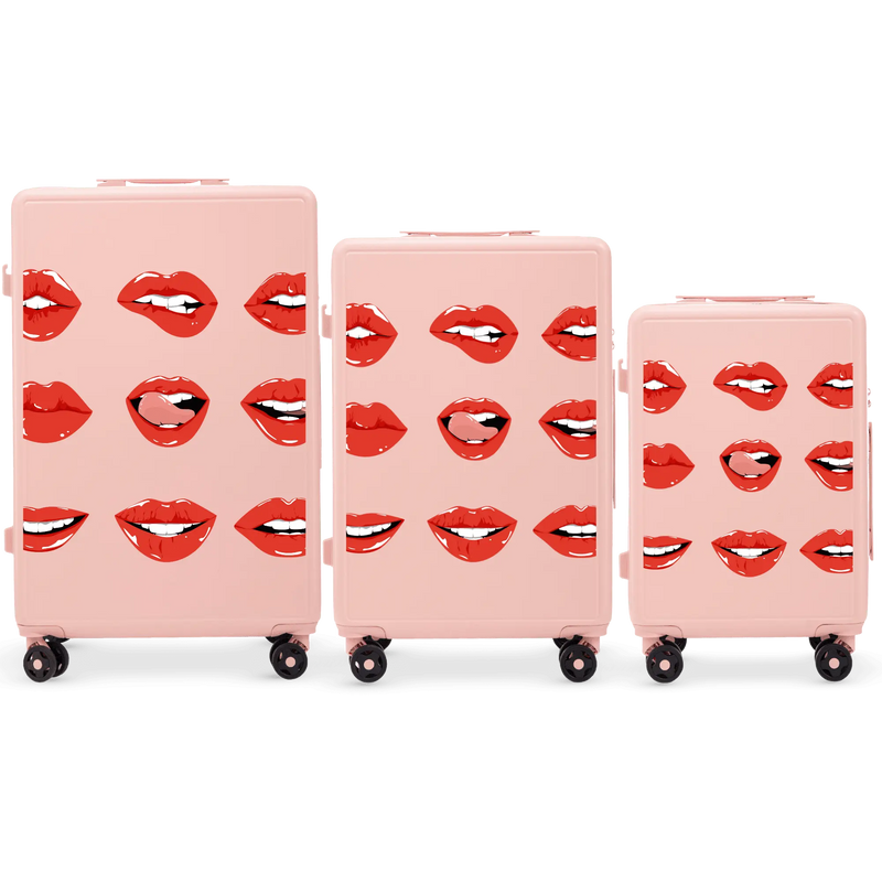 Set of 3 SUITCASES Wings ABS+ Customized SOFT PINK LIPS