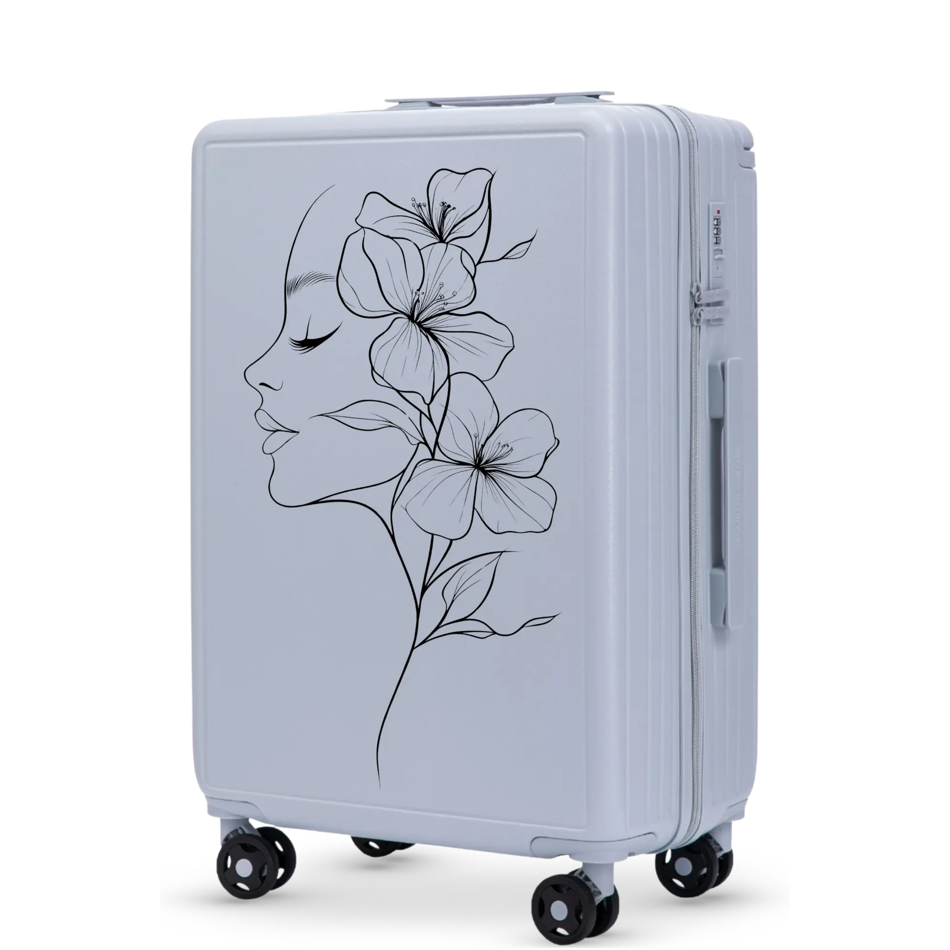 Walizka średnia Wings ABS+ 24" Customized PASTEL BLUE FLOWER customized