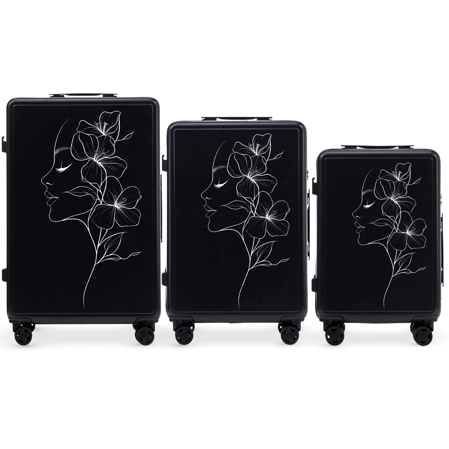 Komplet 3 WALIZEK Wings ABS+ Customized BLACK FLOWER customized