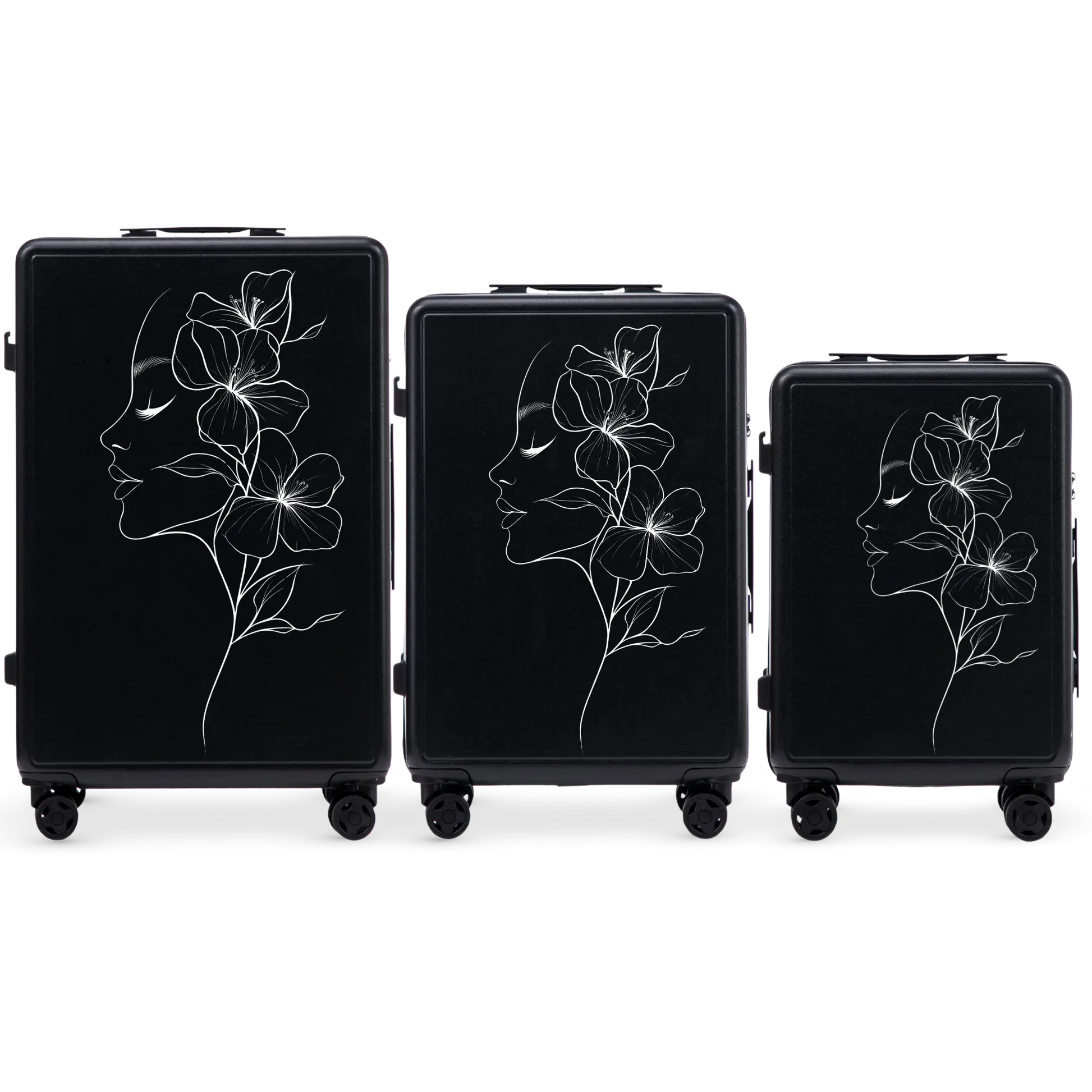 Komplet 3 WALIZEK Wings ABS+ Customized BLACK FLOWER customized