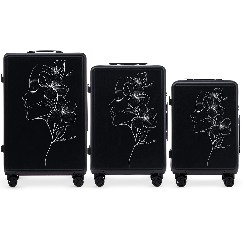Set 3 valize Wings ABS+ personalizate BLACK FLOWER