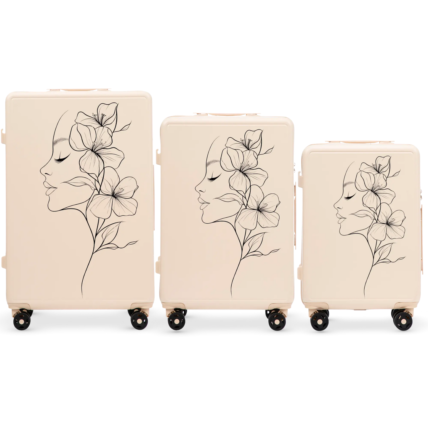 Komplet 3 WALIZEK Wings ABS+ Customized DIRTY WHITE FLOWER customized