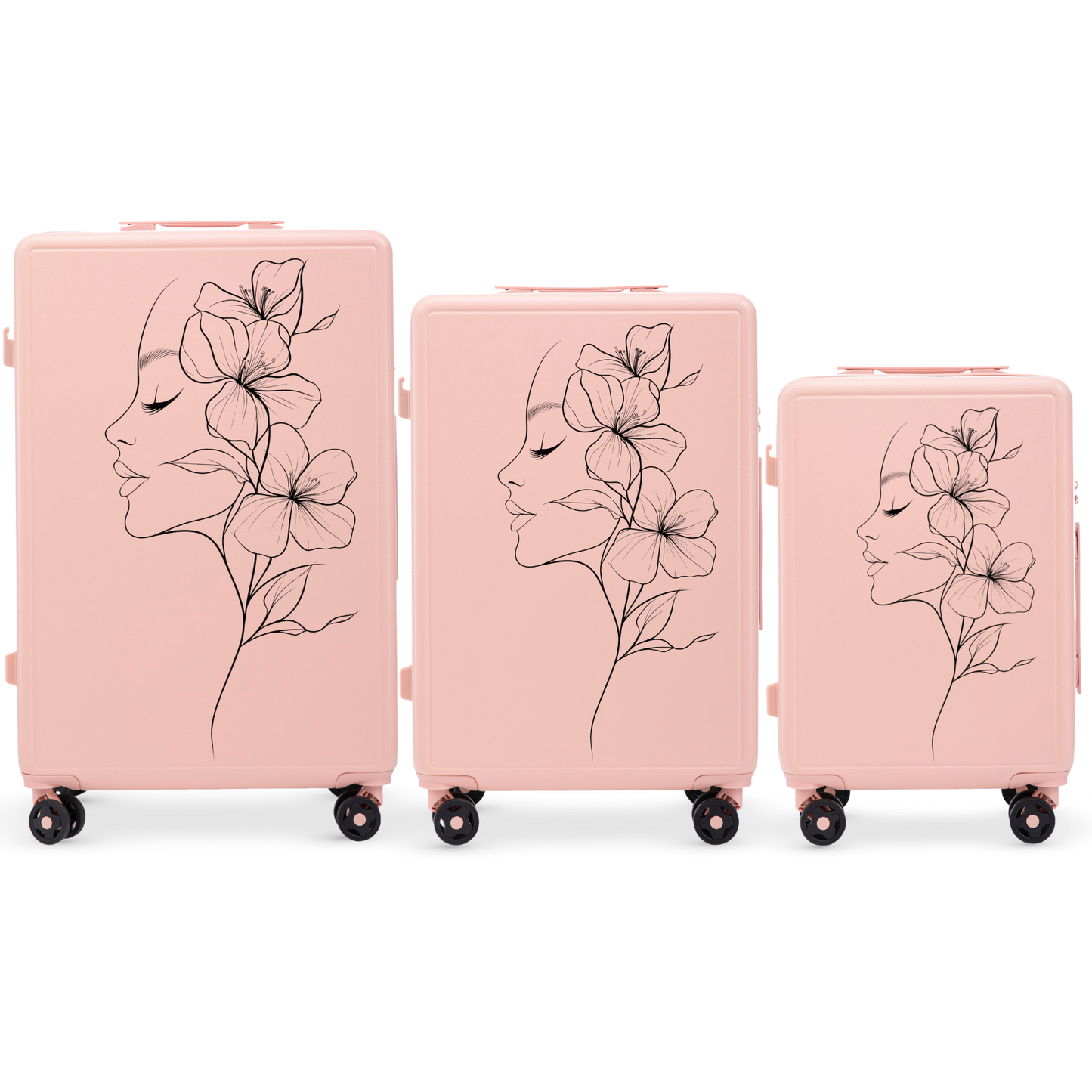 3 DARABOS WINGS ABS+ Bőrönd szett, egyedi SOFT PINK FLOWER mintával