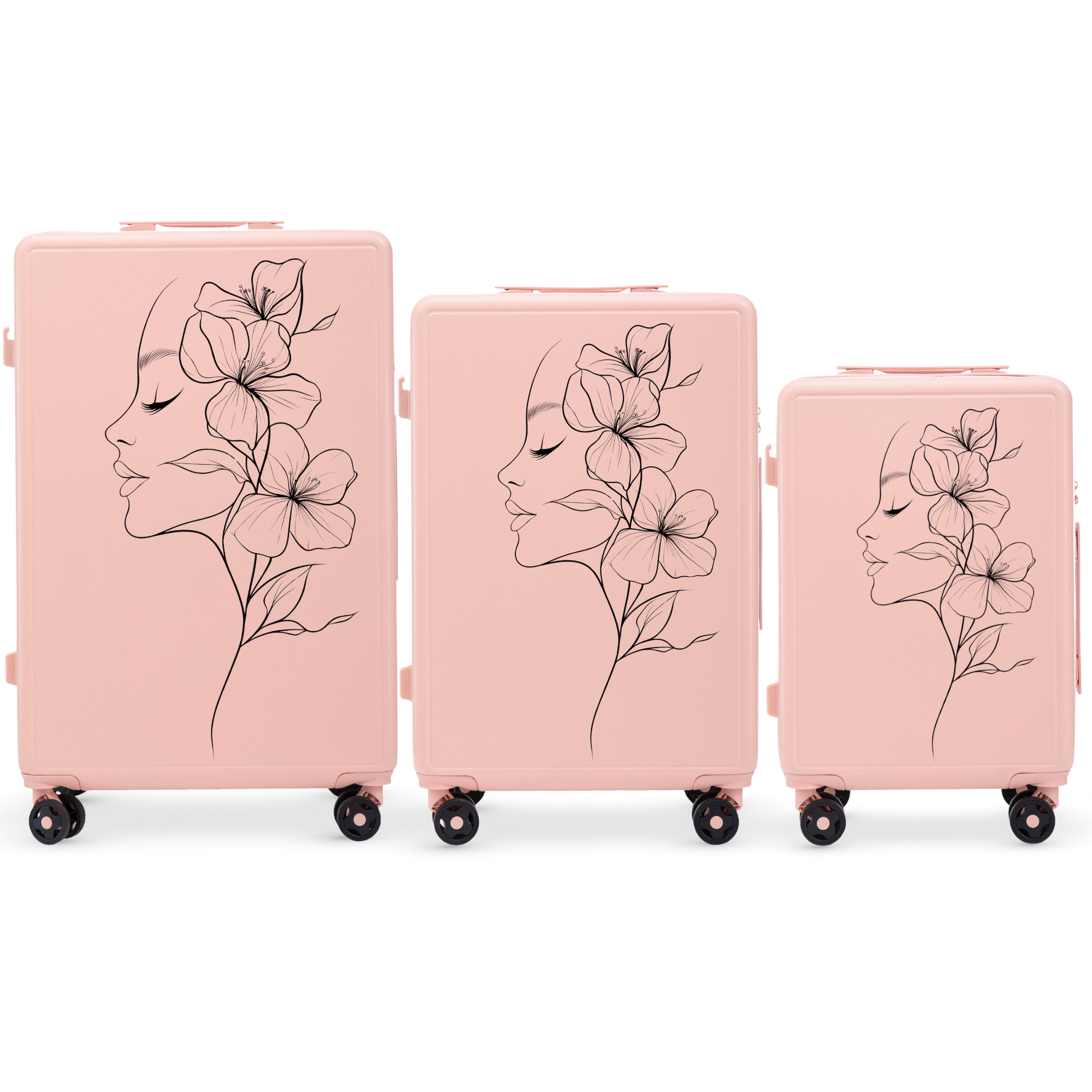 3 DARABOS WINGS ABS+ Bőrönd szett, egyedi SOFT PINK FLOWER mintával