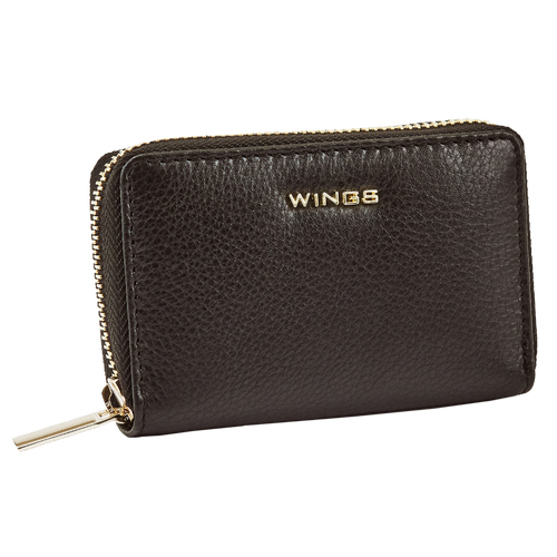 WINGS Malá dámska peňaženka z prírodnej kože na zips čierna