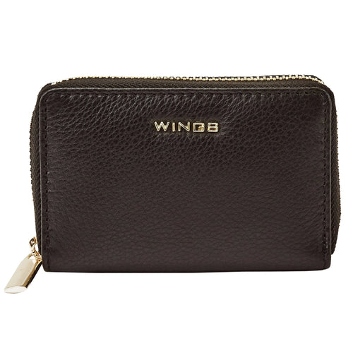 WINGS Malá dámska peňaženka z prírodnej kože na zips čierna