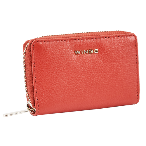 WINGS Malá dámska peňaženka z prírodnej kože na zips RED