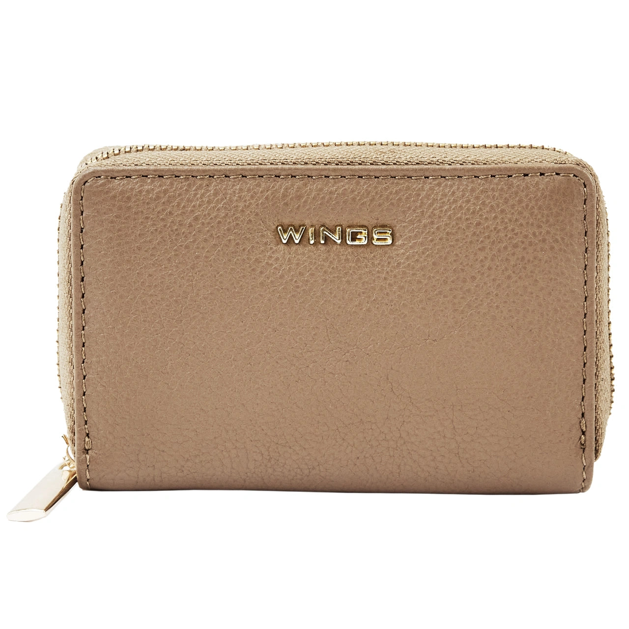 WINGS Mały portfel damski ze skóry naturalnej zapinany na zamek BEIGE LEATHER COLLECTION