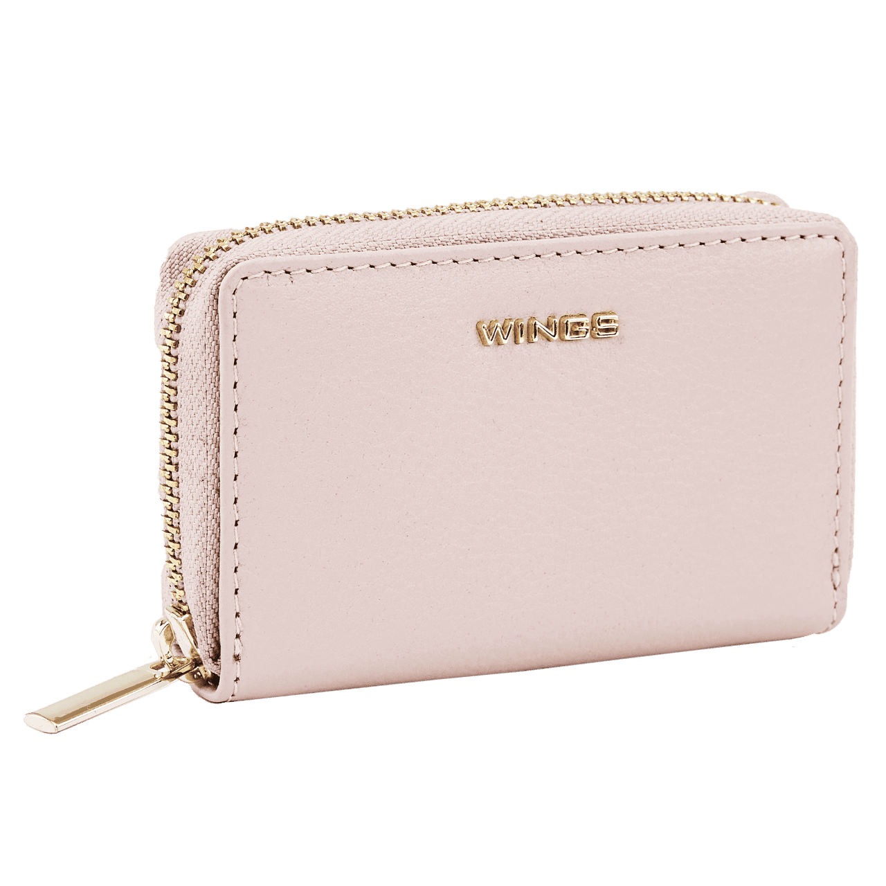 WINGS Малко дамско портмоне от естествена кожа с цип PINK